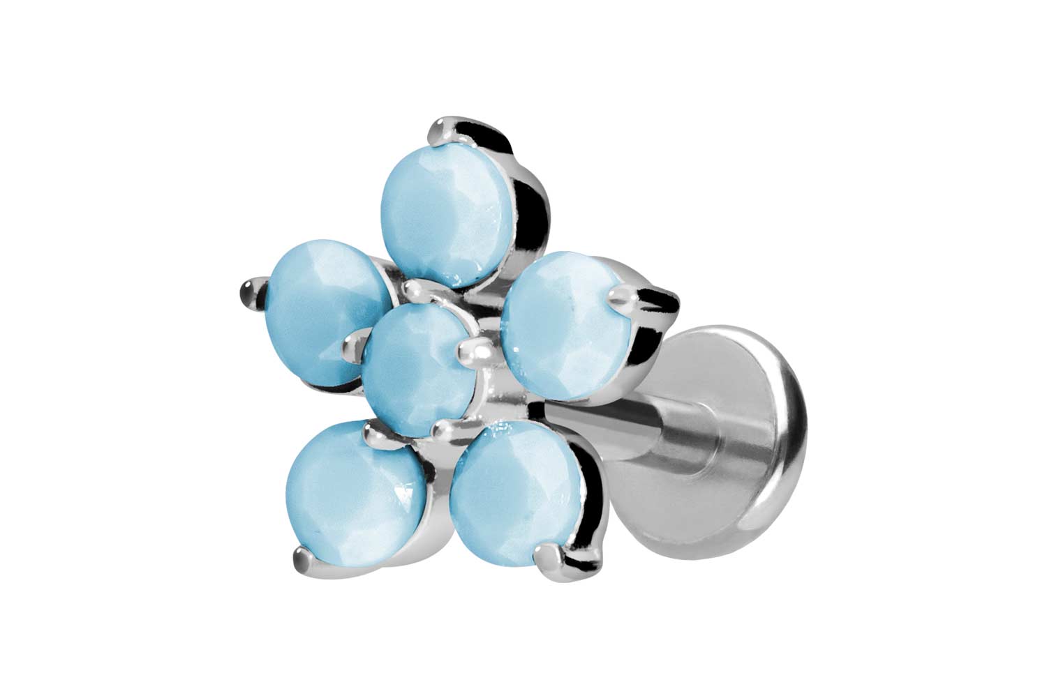 Titan Labret Piercing mit Push Fit BLUME + SYNTHETISCHE TÜRKISE